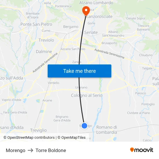 Morengo to Torre Boldone map