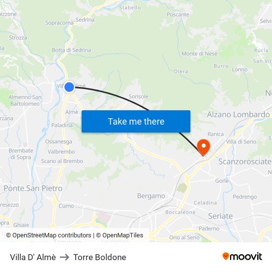 Villa D' Almè to Torre Boldone map