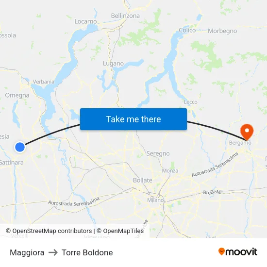 Maggiora to Torre Boldone map