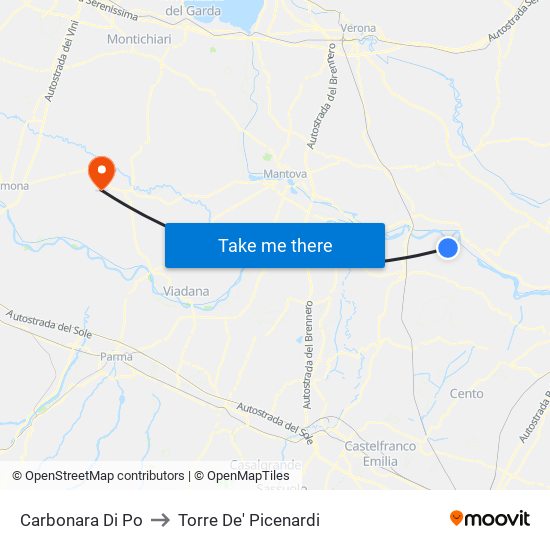 Carbonara Di Po to Torre De' Picenardi map