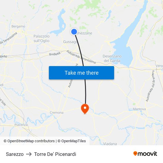 Sarezzo to Torre De' Picenardi map