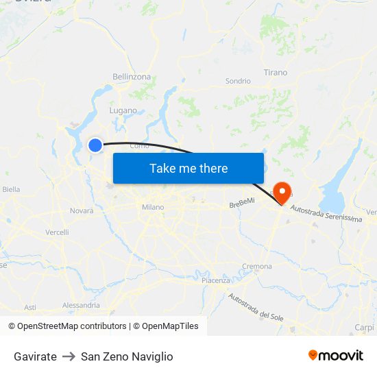 Gavirate to San Zeno Naviglio map