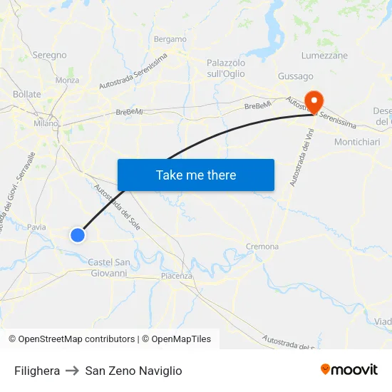 Filighera to San Zeno Naviglio map