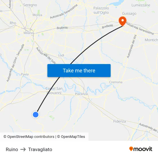 Ruino to Travagliato map