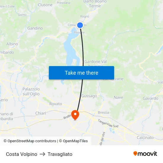 Costa Volpino to Travagliato map