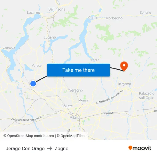 Jerago con Orago to Zogno map