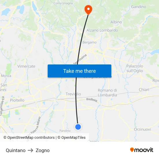 Quintano to Zogno map