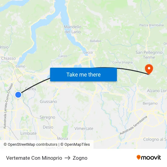 Vertemate Con Minoprio to Zogno map