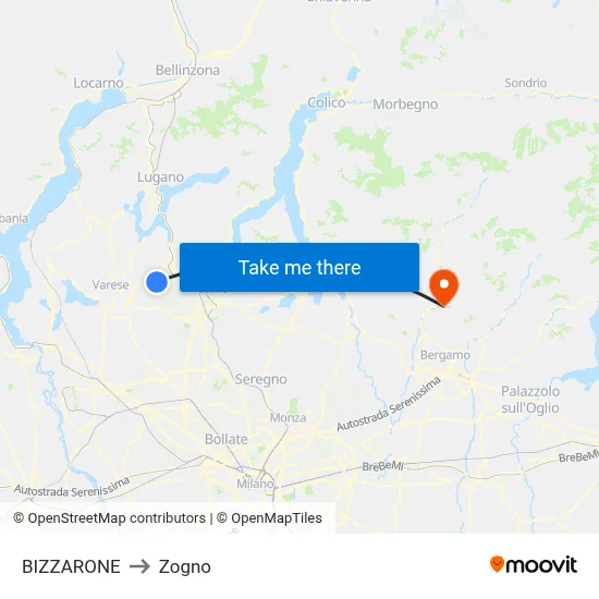 Bizzarone to Zogno map