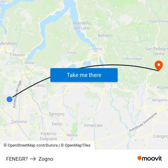 Fenegro to Zogno map