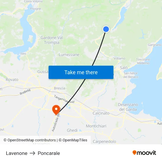 Lavenone to Poncarale map