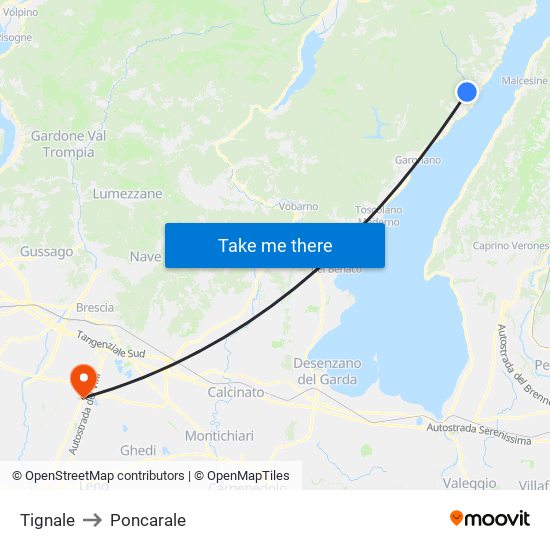 Tignale to Poncarale map