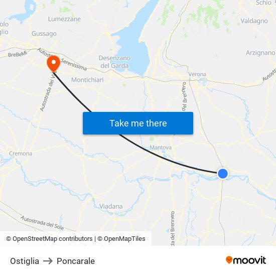 Ostiglia to Poncarale map