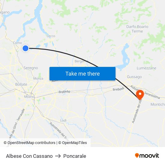 Albese Con Cassano to Poncarale map
