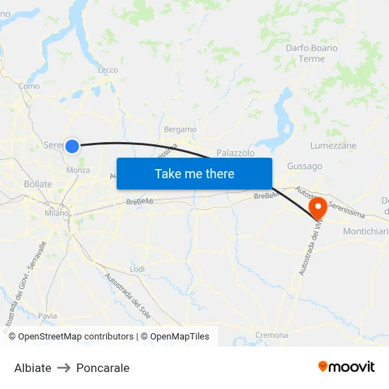 Albiate to Poncarale map