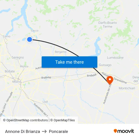 Annone di Brianza to Poncarale map