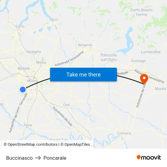 Buccinasco to Poncarale map