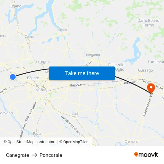 Canegrate to Poncarale map