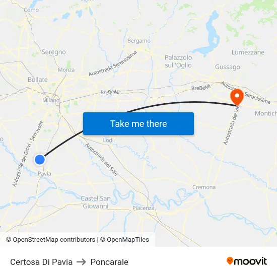 Certosa Di Pavia to Poncarale map