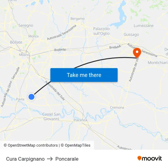 Cura Carpignano to Poncarale map