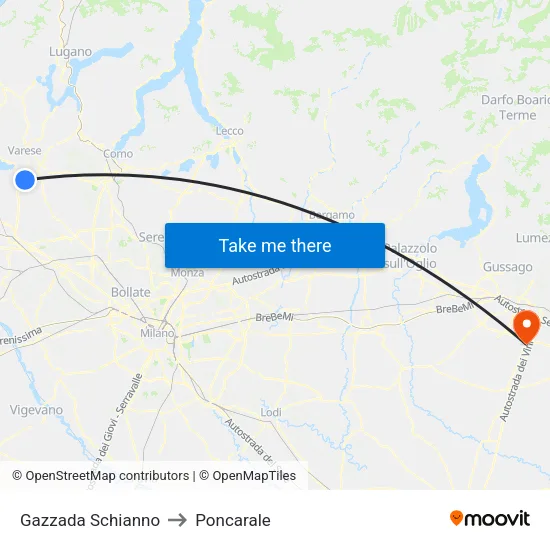 Gazzada Schianno to Poncarale map