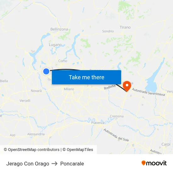 Jerago con Orago to Poncarale map