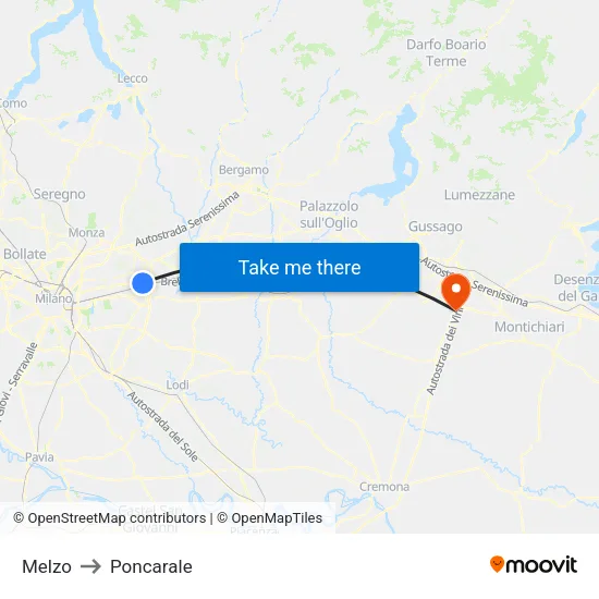 Melzo to Poncarale map