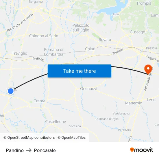 Pandino to Poncarale map