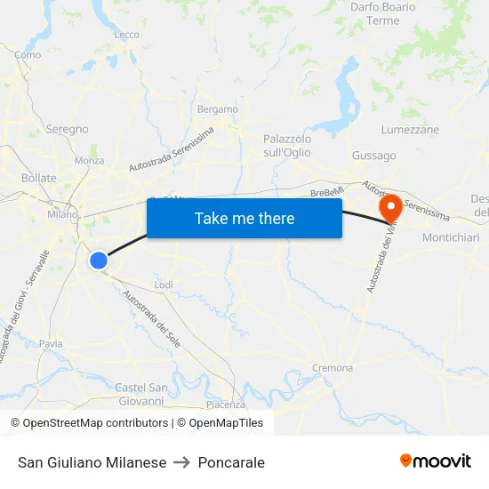 San Giuliano Milanese to Poncarale map