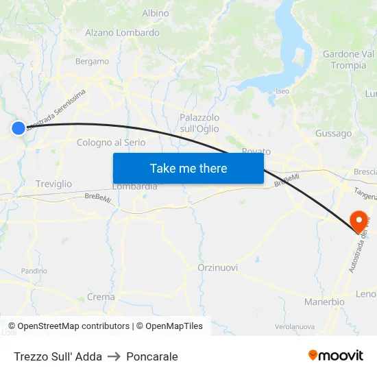 Trezzo Sull' Adda to Poncarale map