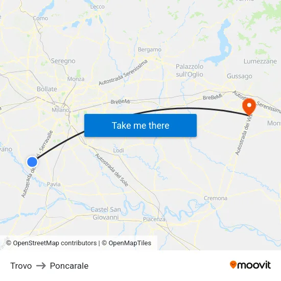 Trovo to Poncarale map