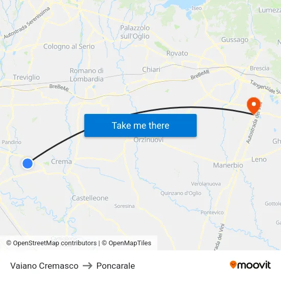 Vaiano Cremasco to Poncarale map