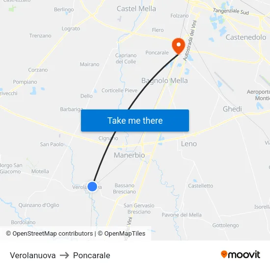 Verolanuova to Poncarale map