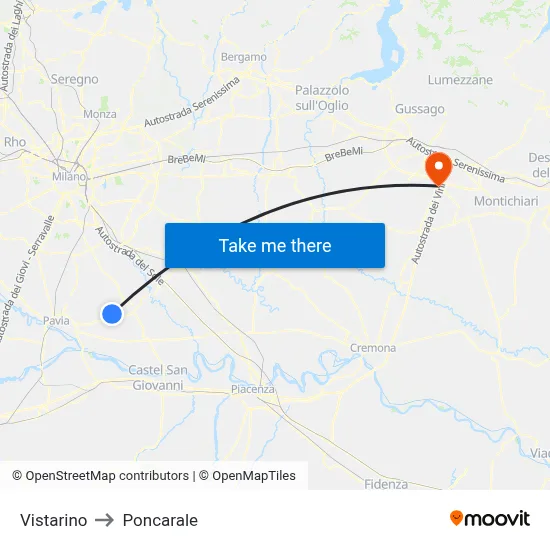 Vistarino to Poncarale map