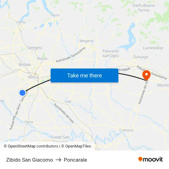 Zibido San Giacomo to Poncarale map
