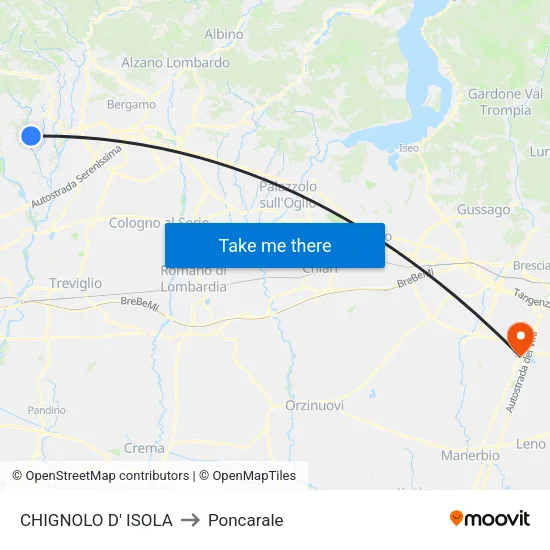 CHIGNOLO D' ISOLA to Poncarale map