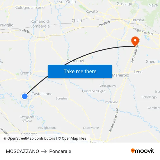 Moscazzano to Poncarale map