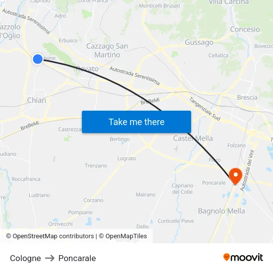 Cologne to Poncarale map