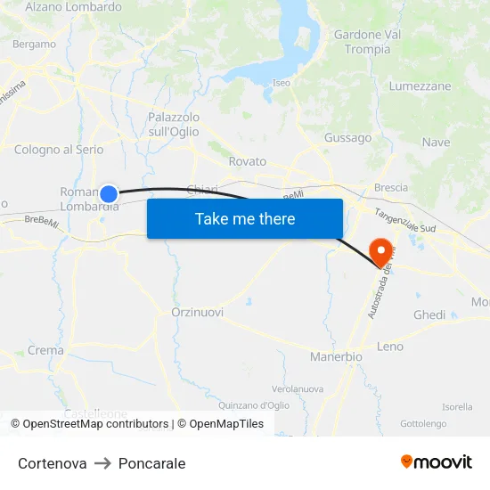 Cortenova to Poncarale map