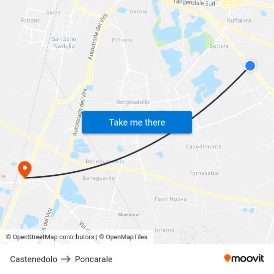 Castenedolo to Poncarale map
