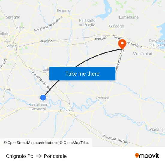 Chignolo Po to Poncarale map