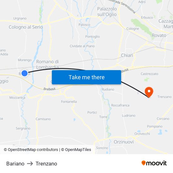 Bariano to Trenzano map