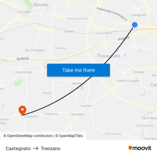 Castegnato to Trenzano map