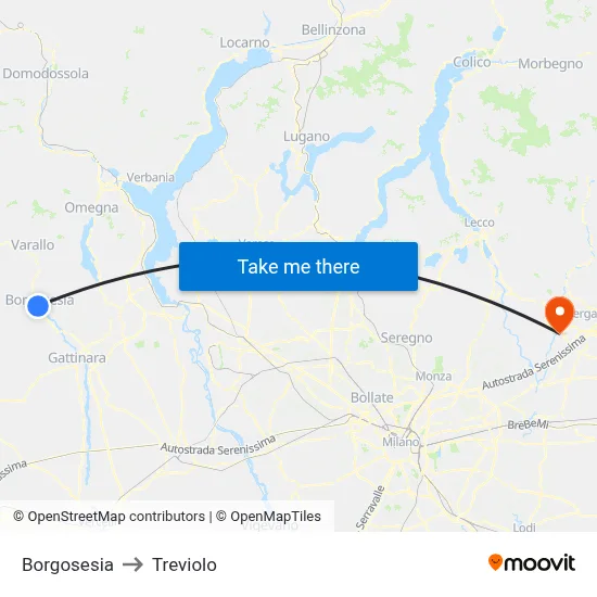 Borgosesia to Treviolo map