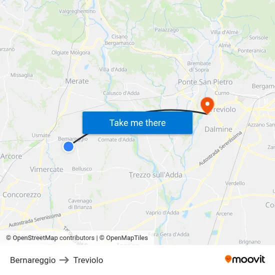 Bernareggio to Treviolo map