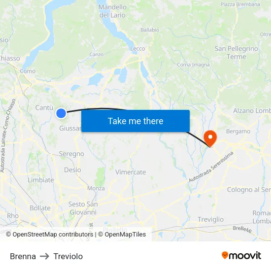 Brenna to Treviolo map