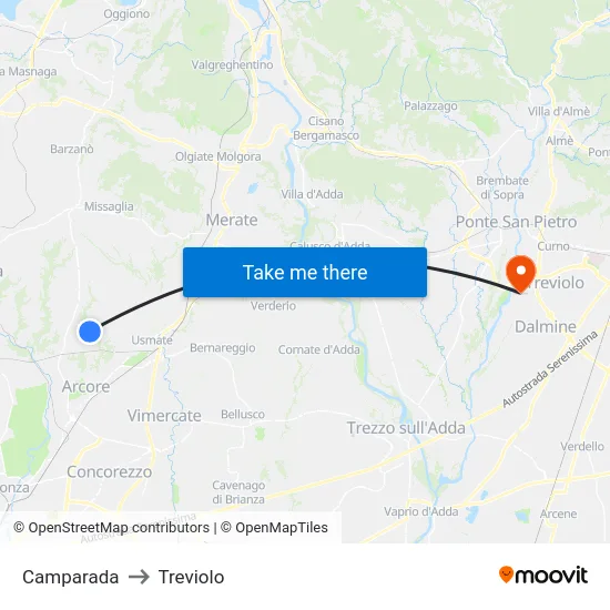 Camparada to Treviolo map