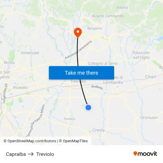 Capralba to Treviolo map