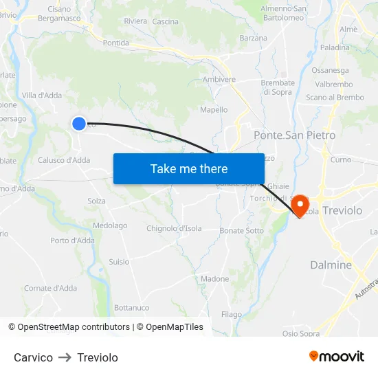 Carvico to Treviolo map