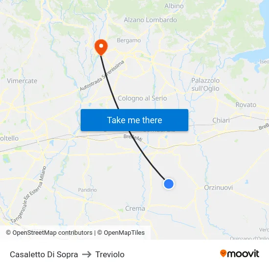 Casaletto di Sopra to Treviolo map